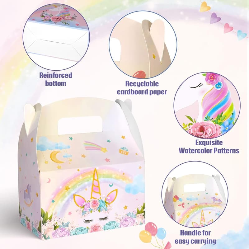 Unicorn Party Favor Boxes – 12 Pink Treat Boxes for Girls