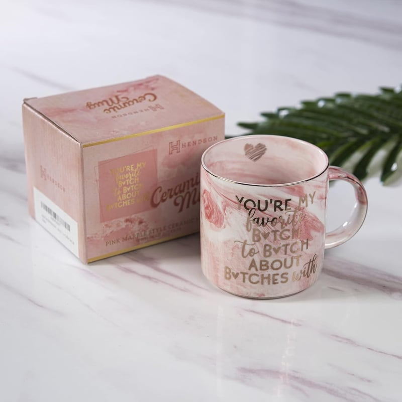 Funny Birthday Mug for Women - Cute Pink Marble, 11.5oz