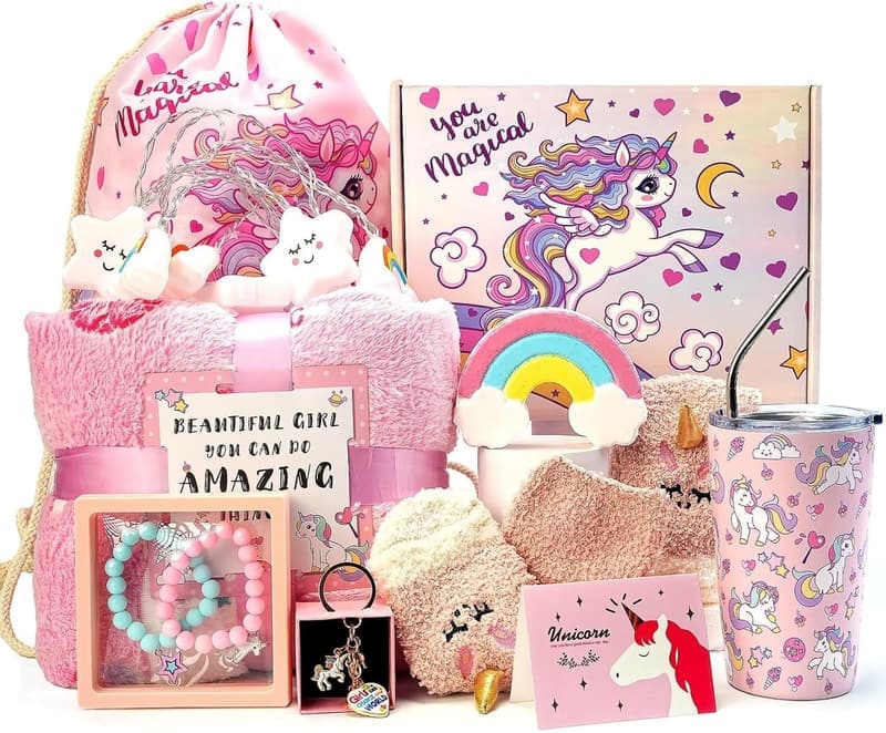 Unicorn Birthday Gift Set for Girls Age 6-10, 9 Pieces
