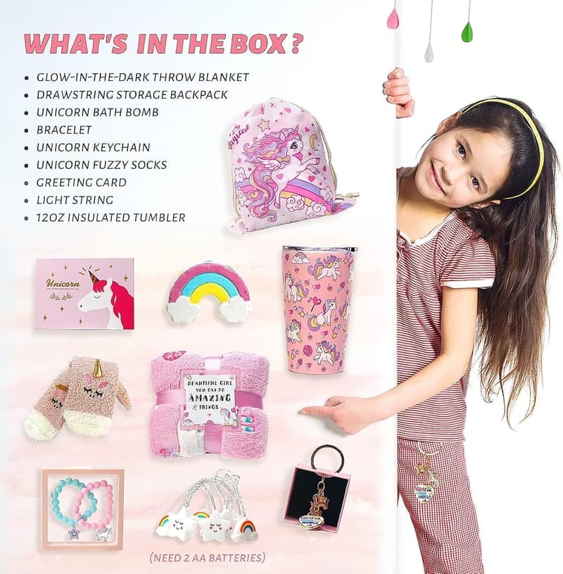 Unicorn Birthday Gift Set for Girls Age 6-10, 9 Pieces