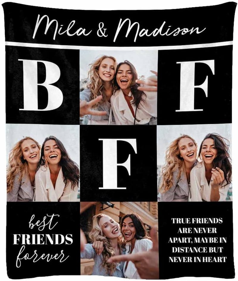 Customized BFF Fleece Blanket with 4 Photos - Throw Size 30