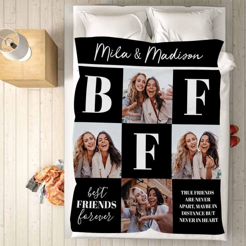 Customized BFF Fleece Blanket with 4 Photos - Throw Size 30