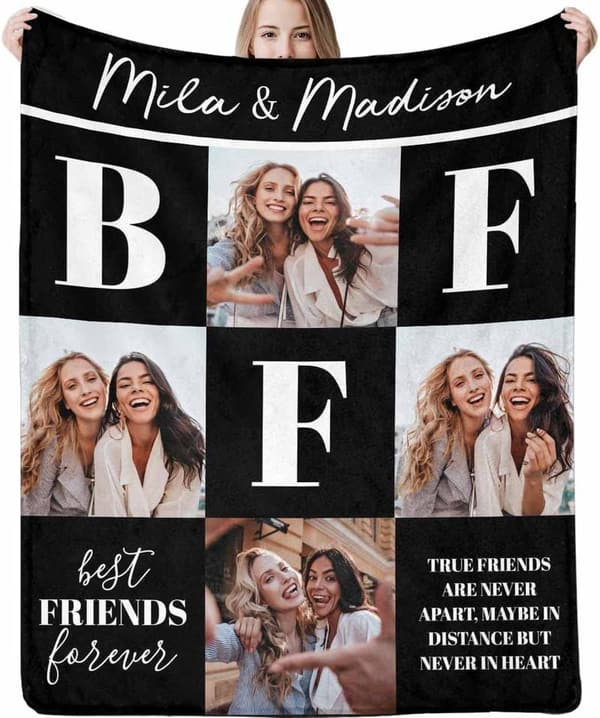 Customized BFF Fleece Blanket with 4 Photos - Throw Size 30