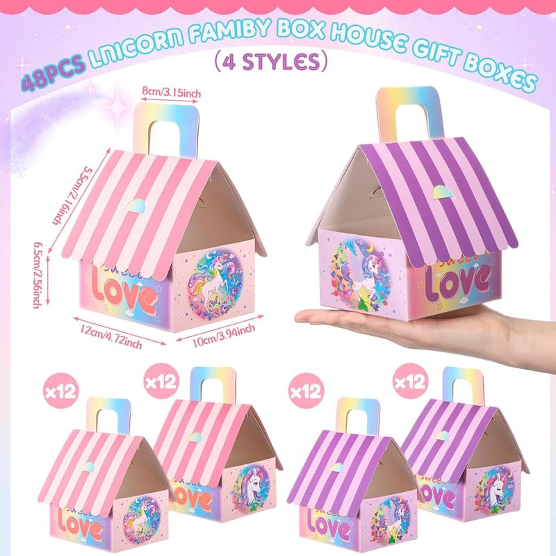 Unicorn Birthday Party Favor Boxes - 48 Pack