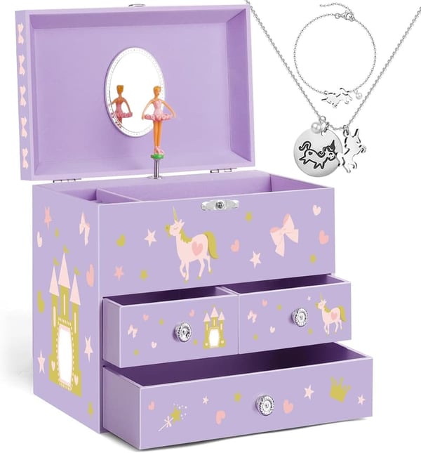 Unicorn Music Box with Jewelry Set for Girls Age 3-8