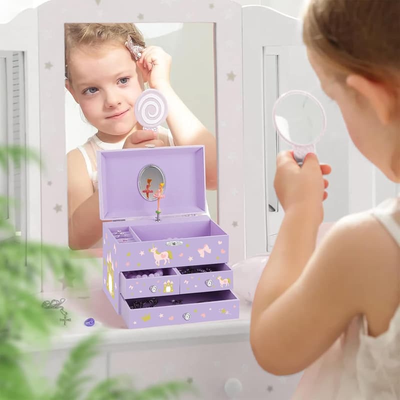 Unicorn Music Box with Jewelry Set for Girls Age 3-8