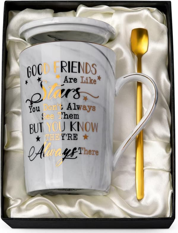 Friendship Birthday Gift: Grey Ceramic Marble Coffee Mug 14 oz