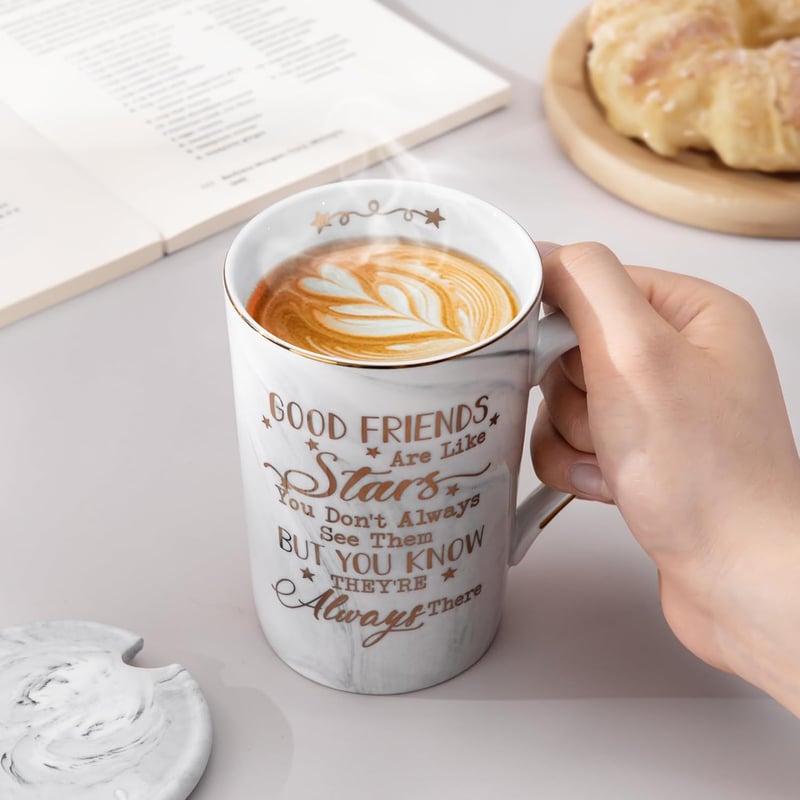 Friendship Birthday Gift: Grey Ceramic Marble Coffee Mug 14 oz