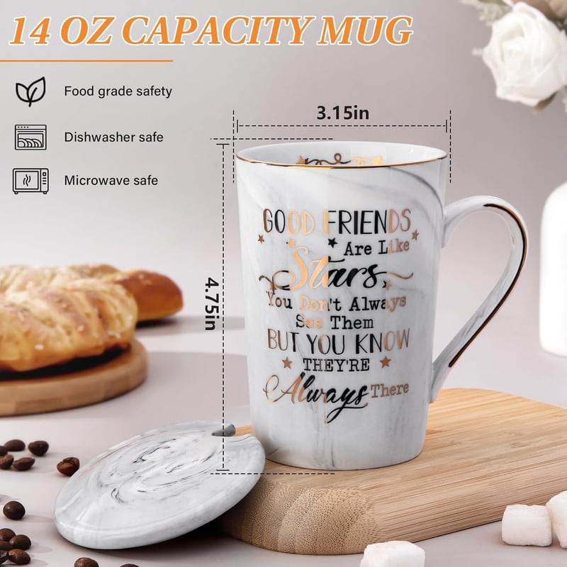 Friendship Birthday Gift: Grey Ceramic Marble Coffee Mug 14 oz