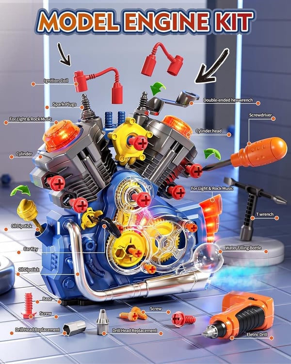 STEM Motorcycle Engine Building Kit for Kids Age 3+