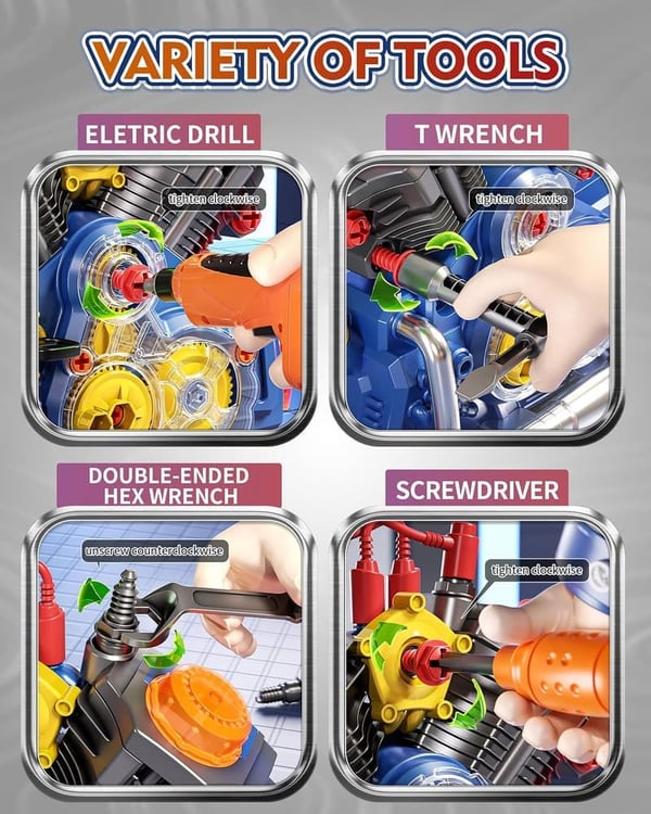 STEM Motorcycle Engine Building Kit for Kids Age 3+