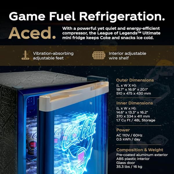 Limited Edition League of Legends® 48L Mini Fridge with Glass Door and LED Lighting