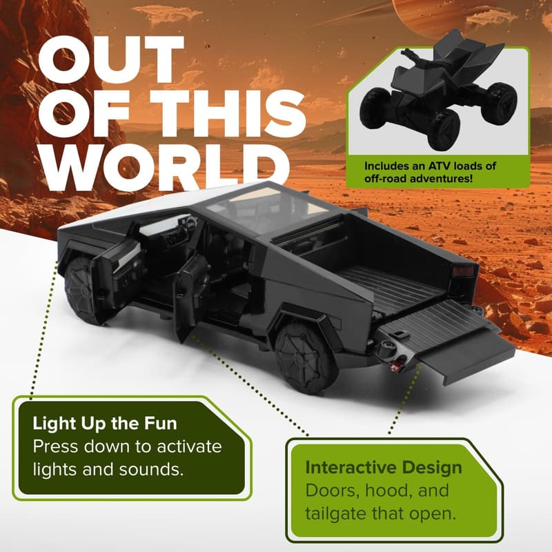 Die-Cast Cyber Truck Toy Car Set with Lights & Sounds