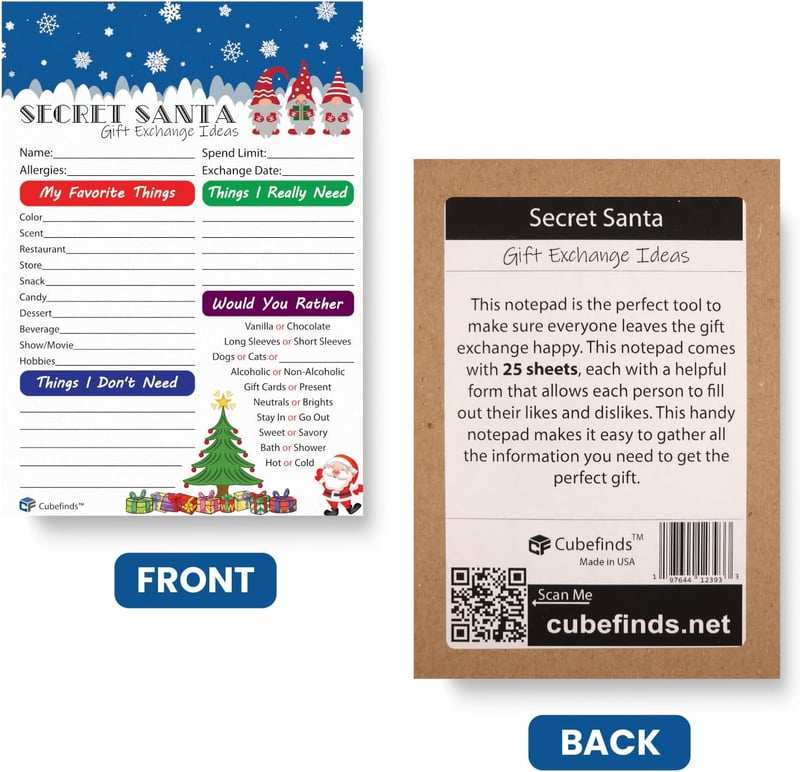 Christmas Gift Exchange Ideas - 25 Pack, 5x7-inch Cards