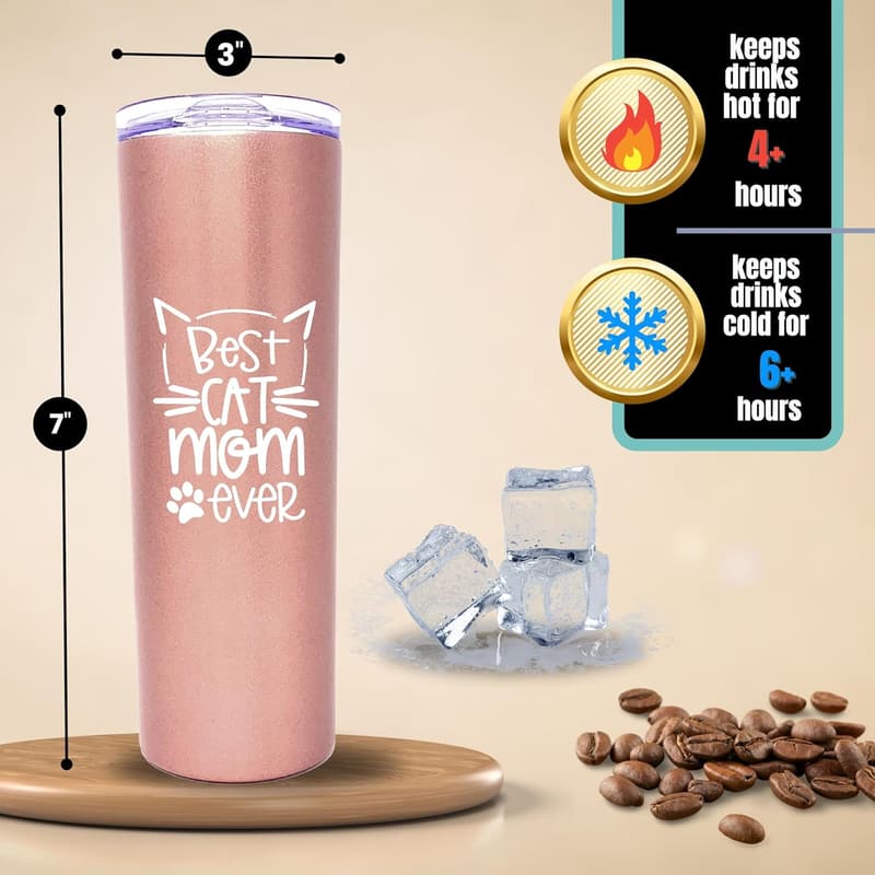 Funny Cat Mom Tumbler - 20 oz Insulated Mug for Women