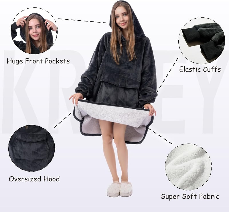 Oversized Sherpa Hoodie Blanket for Women - Cozy Birthday Gift