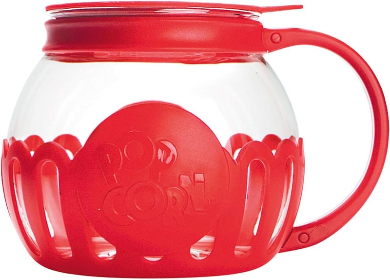 Microwave Popcorn Popper, BPA-Free Glass, 1.5-Quart, Red