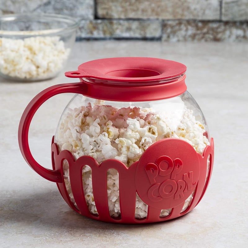 Microwave Popcorn Popper, BPA-Free Glass, 1.5-Quart, Red