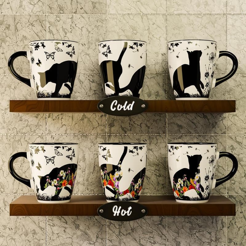 Color Changing Cat Coffee Mug - 12oz Heat Sensitive Ceramic