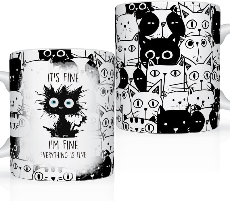 Funny Black Cat Mug for Cat Moms - 11 Oz Birthday Gift