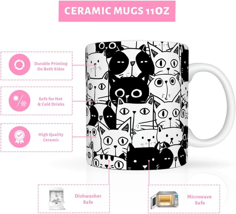 Funny Black Cat Mug for Cat Moms - 11 Oz Birthday Gift