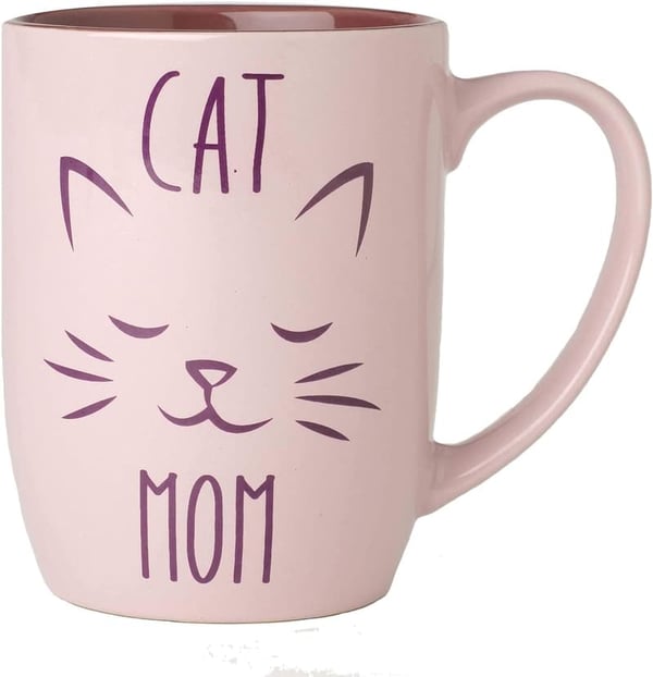 Cat Mom Pink Stoneware Mug - 24 oz, Dishwasher & Microwave Safe