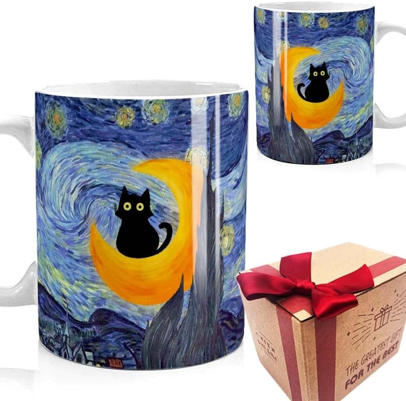 Starry Night Cat Mug for Artists and Cat Lovers