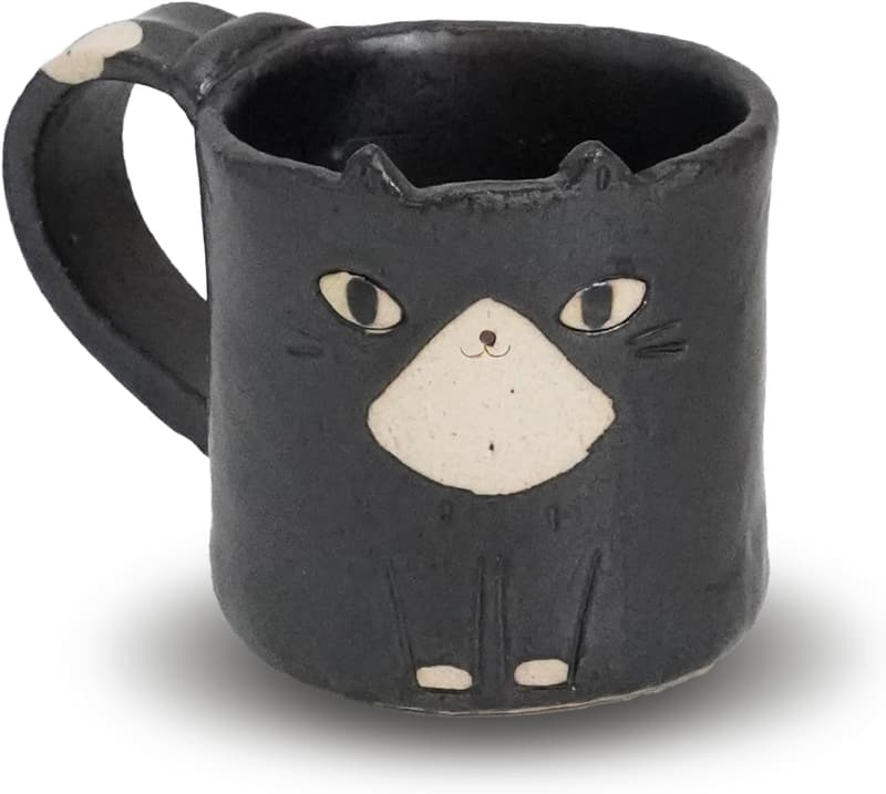 Charming Handcrafted Mino Ware Cat Mug - 9.4 fl oz Earthenware