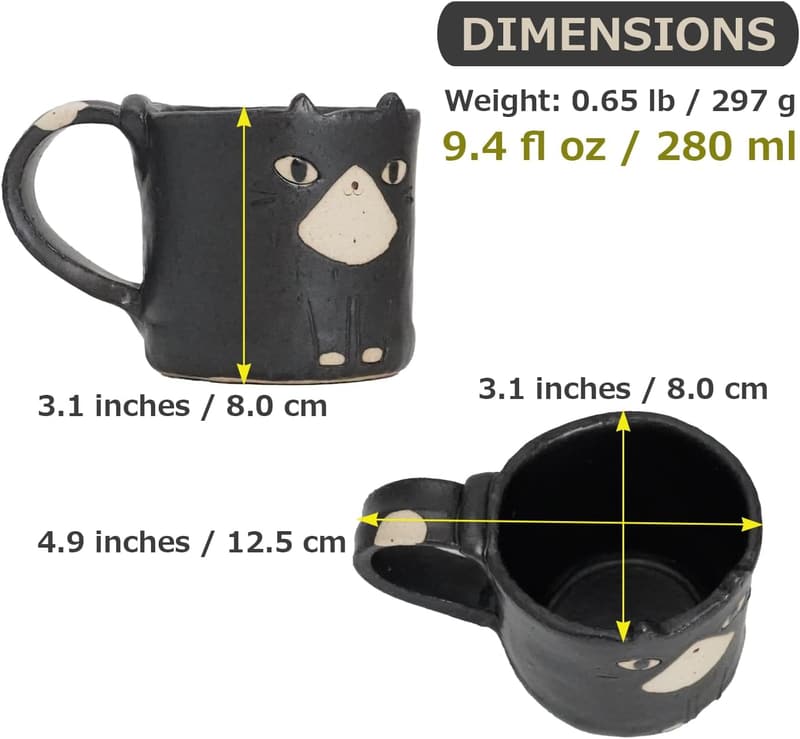 Charming Handcrafted Mino Ware Cat Mug - 9.4 fl oz Earthenware
