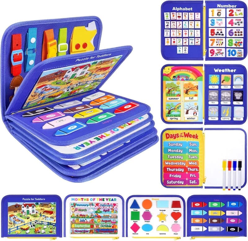 Montessori Busy Board Toy for Toddlers 1-4 Years - Blue