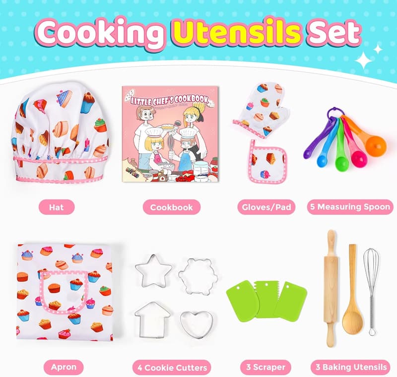Kids Cooking Set with Chef Hat & Apron – 20-Piece Baking Tools