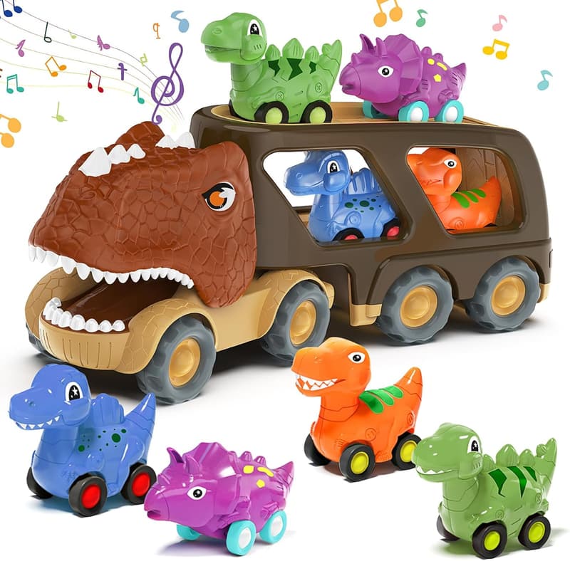 Dinosaur Car Carrier Truck Toy for Boys Age 2-5 with Sound