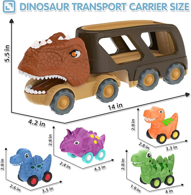 Dinosaur Car Carrier Truck Toy for Boys Age 2-5 with Sound