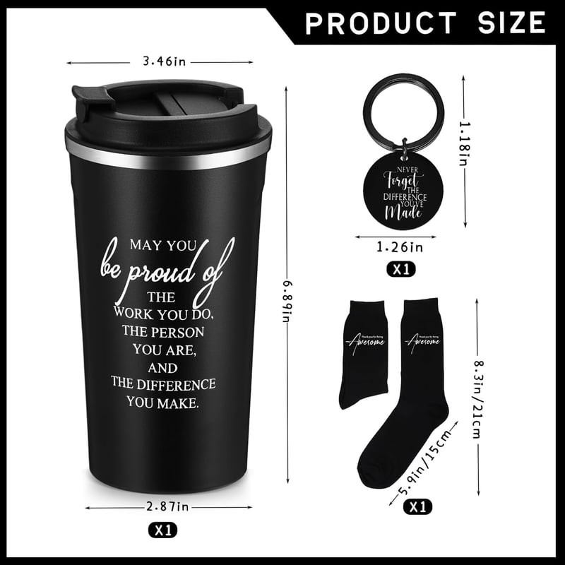 Employee Appreciation Gift Set for Men - 17 oz Stainless Steel Tumbler, Socks & Keychain