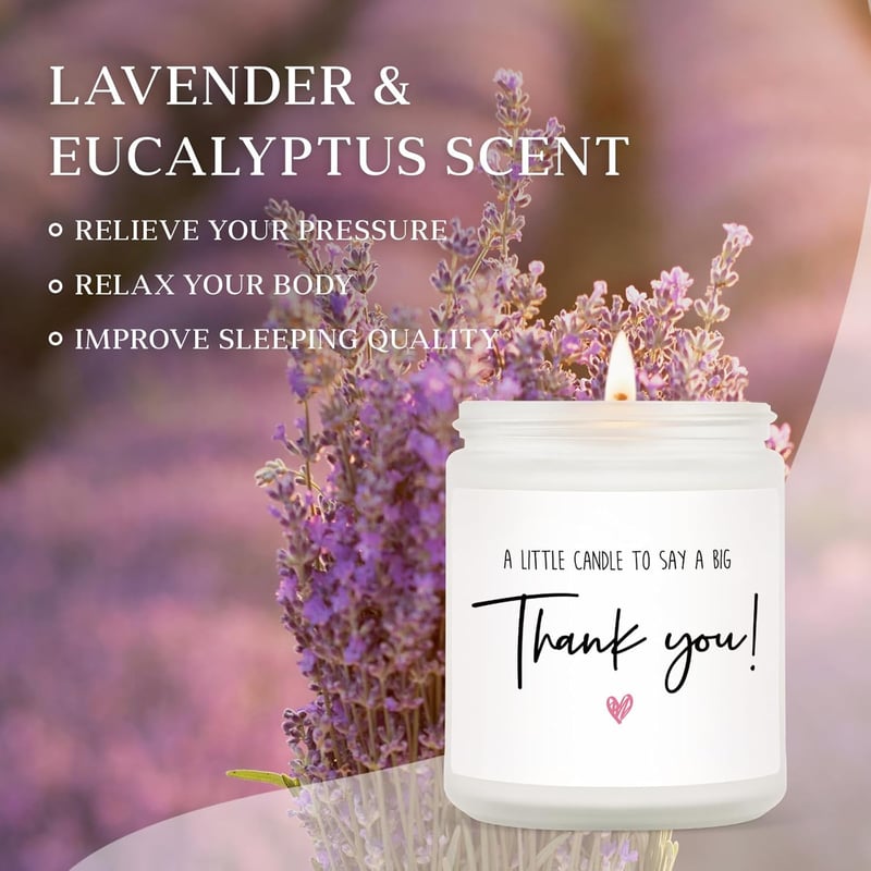 Lavender Scented Soy Candle - Thank You Gift for Adults (7 oz)