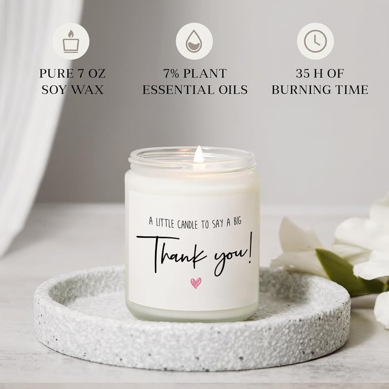 Lavender Scented Soy Candle - Thank You Gift for Adults (7 oz)