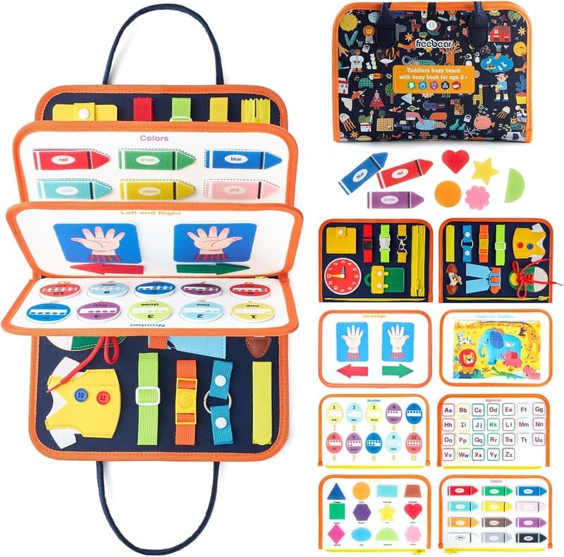 Montessori Sensory Busy Board for Toddlers Ages 2-4 - Dark Blue