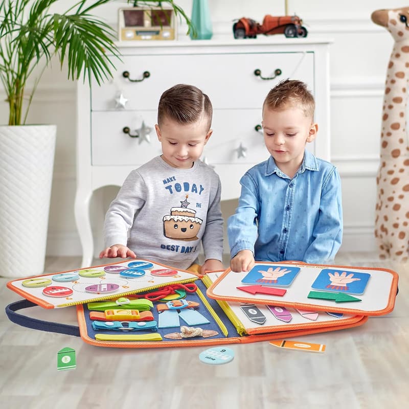 Montessori Sensory Busy Board for Toddlers Ages 2-4 - Dark Blue
