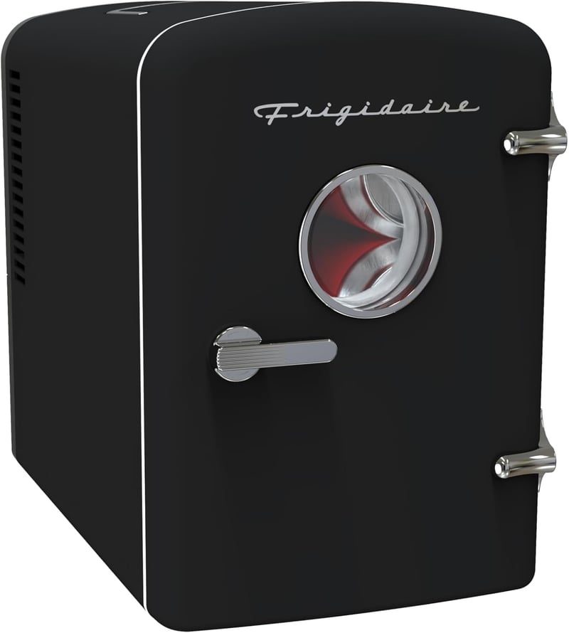 Portable Retro Mini Fridge Cooler - Holds 9 Cans, Black