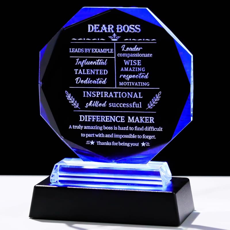 Boss Day Crystal Keepsake with LED Base for Men and Women