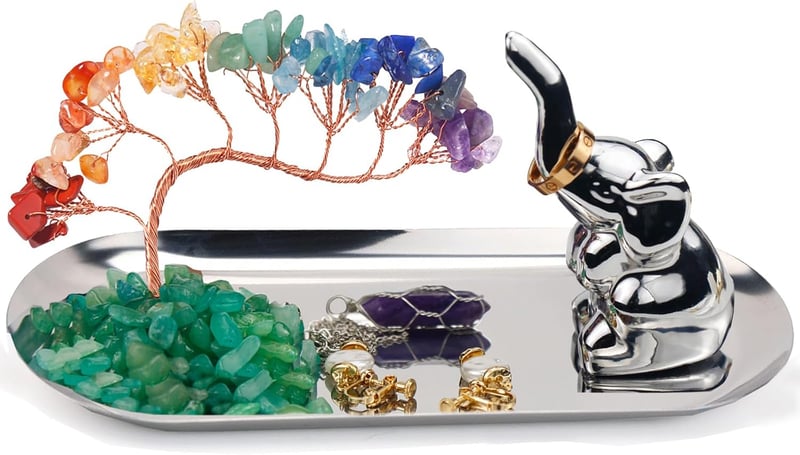 Elephant Ring Holder Tray with Chakra Crystals for Moms