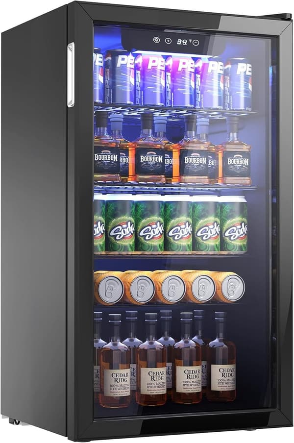 126-Can Beverage Cooler Mini Fridge with Glass Door - Black