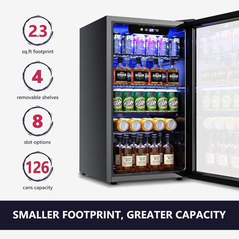 126-Can Beverage Cooler Mini Fridge with Glass Door - Black
