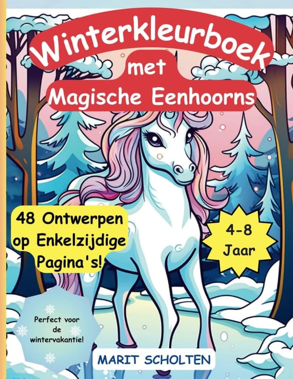 Unicorn Winter Coloring Book for Kids Ages 4-8 – 48 Cute Illustrations