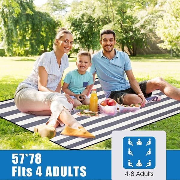 Waterproof Portable Picnic Blanket with Carry Strap - Denim Blue