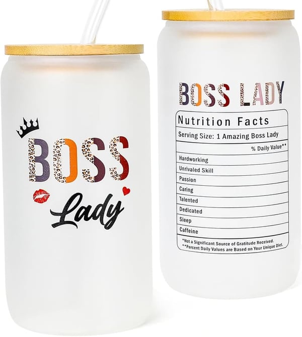 Boss's Day Gift: 16 oz Glass Cup with Lid for Women