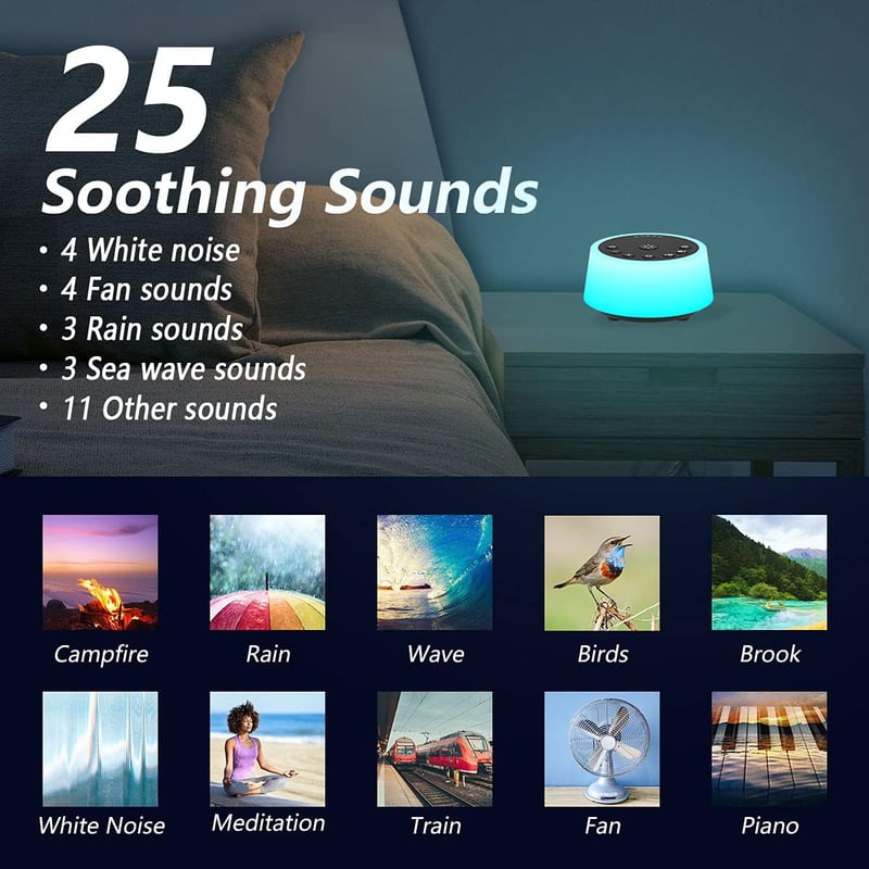 Sleep Sound Machine with 25 Soothing Sounds & 10 Color Night Light