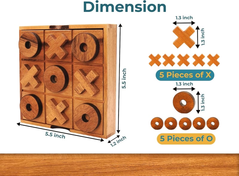 Wooden Tic Tac Toe Game - Modern Coffee Table Decor & Fun for All Ages