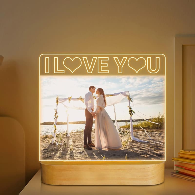Valentine's Day Acrylic Photo Frame with Night Light, 4x6 inches