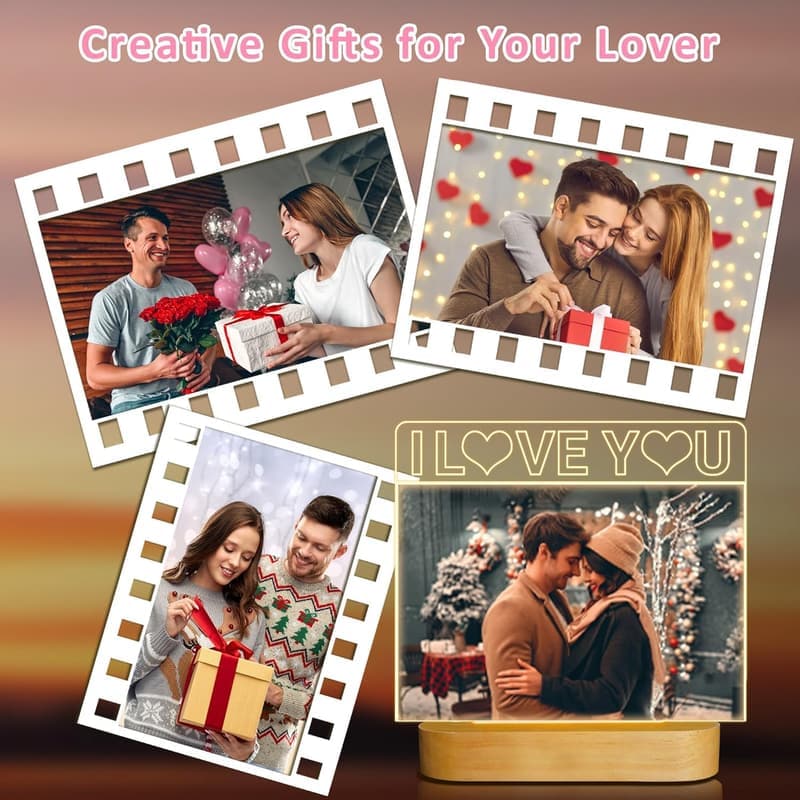 Valentine's Day Acrylic Photo Frame with Night Light, 4x6 inches